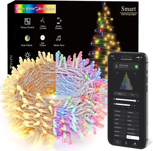 Vista 12 de BrizLabs - Luces de Navidad inteligentes, 100 luces LED que cambian de color, 33 pies, control por aplicación/voz, luces de árbol de Navidad
