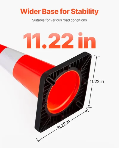 Vista 5 de VEVOR Conos de seguridad, paquete de 5 conos de tráfico de 18 pulgadas, conos de construcción naranja de PVC con collares reflectantes y base negra