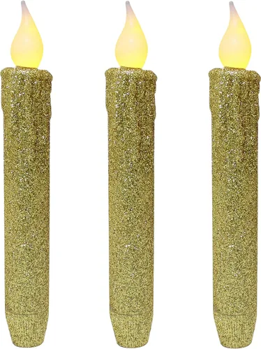 Vista 19 de CVHOMEDECO. Velas LED sin llama con purpurina parpadeantes que funcionan con pilas, con temporizador para el hogar, boda, Halloween, decoración