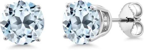 Vista 28 de Gem Stone King Aretes de plata de ley 925 con piedra natal redonda de 0.276 in para mujer