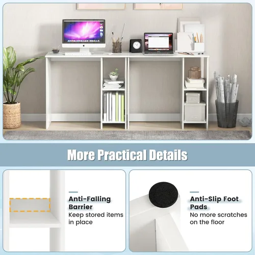 Vista 7 de Escritorio blanco para computadora, escritorio moderno con estantes de almacenamiento, mesa de juegos compacta, escritorios de madera para oficina