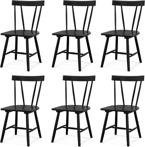 Vista 10 de NAFORT Juego de 2 sillas de comedor de madera, sillas Windsor modernas con respaldo de eje alto, asiento contorneado grande, carga máxima de 330