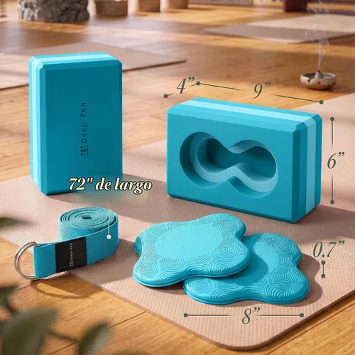 Vista 6 de Deep-Zen® Bloques de yoga con soporte de muñeca; bloques de yoga 2 unidades con rodilleras y correa para poner menos peso en las muñecas; juego