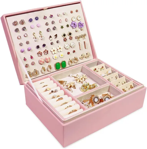 Vista 6 de Joyero para mujer, organizador de aretes, caja organizadora de joyas, cajas de almacenamiento de joyas, caja de joyería para aretes, caja de joyería