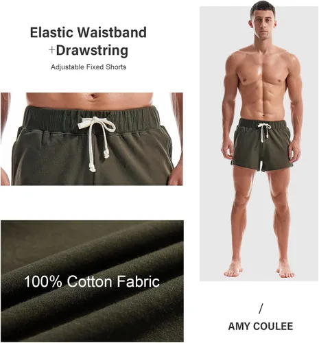 Vista 3 de AMY COULEE Pantalones cortos de correr para hombre, de 3 pulgadas, de algodón, informales, con bolsillos