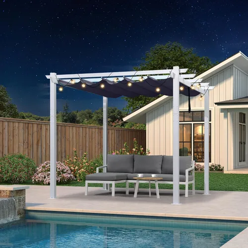 Vista 43 de PURPLE LEAF Pérgola de 10 x 12 pies con toldo retráctil, pérgola cuadrada de bronce de aluminio para patio al aire libre, junto a la piscina, beige