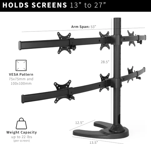 Vista 3 de VIVO Monitor LCD hexagonal altura ajustable 6 pantalla soporte de montaje de escritorio para pantallas de hasta 27 pulgadas, STAND-V006F