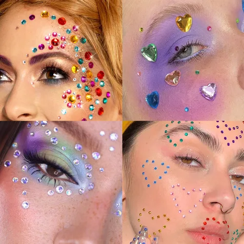 Vista 3 de 1610 gemas para el cabello, diamantes de imitación autoadhesivos para maquillaje de ojos, 15 colores, diamantes de imitación arcoíris, joyas