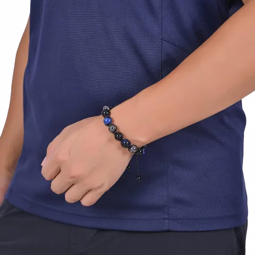 Vista 20 de DHQH Triple Protection Bracelet 8/10MM Hematite Black Agate Tigers Eye Stone Bracelet Crystal Jewelry Healing Bead Bracelets for Men Bring Luck
