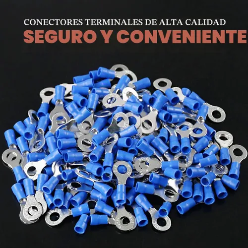 Vista 3 de Hilitchi 100 conectores de crimpado de cables eléctricos de anillo aislado 16-14AWG (azul, M6)