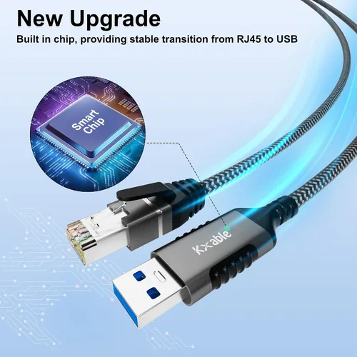 Vista 5 de Cable USB a Ethernet de 0.5 pies/6 pulgadas, USB tipo A a RJ45