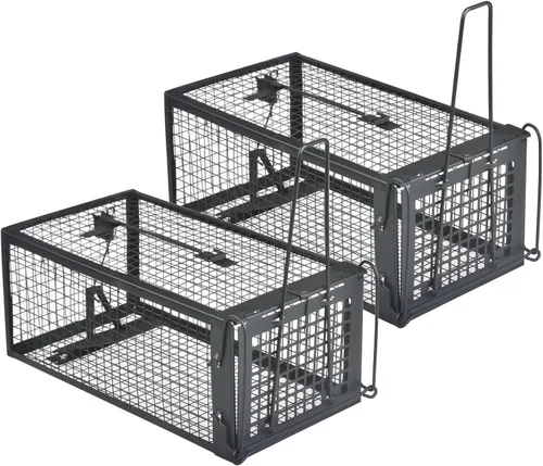 Vista 8 de Gingbau Trampa para ratas de ardilla viva, trampa de jaula para ratones de ratones negro (1-Pack)