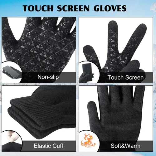 Vista 4 de Conjunto de bufanda y guantes de invierno con forro polar cálido para hombres y mujeres