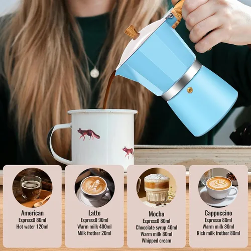 Vista 106 de Cafetera clásica de aluminio para 3 tazas Azul