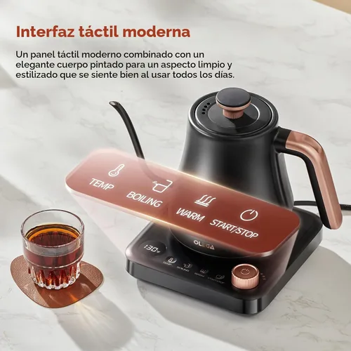 Vista 7 de OLEGA Hervidor eléctrico de cuello de cisne: tetera eléctrica de 1000 W con control de temperatura Hervidor de té eléctrico de acero inoxidable