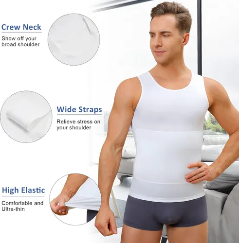 Vista 2 de Camiseta de compresión para hombre, adelgaza y moldea el cuerpo - chaleco de entrenamiento, camiseta de tirantes, para marcar abdominales, camisetas