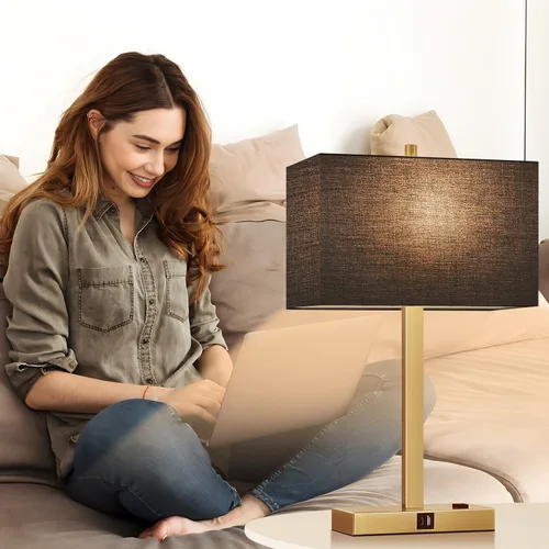 Vista 7 de Lynnoland Juego de 2 lámparas de noche de 21 pulgadas con tomas USB A+C y CA, control táctil, regulables de 3 vías, para dormitorio, sala de estar
