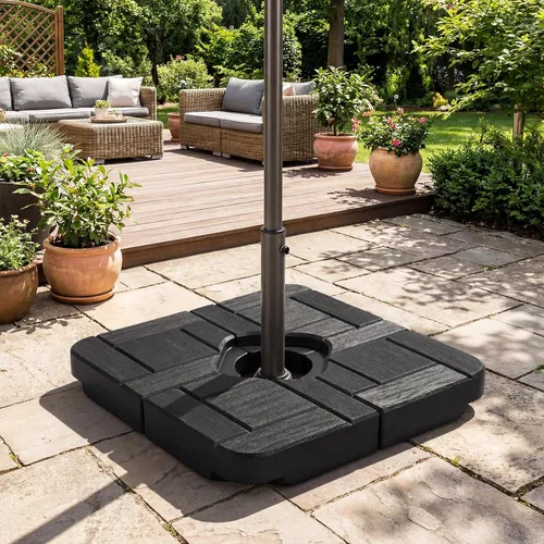 Vista 8 de Giantex Base de sombrilla de patio de 4 piezas, soporte voladizo resistente de 178 libras con boquillas de agua y arena fáciles de llenar, placas