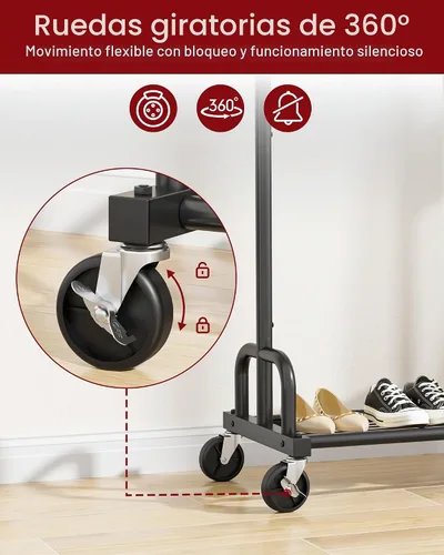 Vista 4 de Sakugi Perchero de Ropa - Percheros de Ropa de Gran Capacidad para Colgar Ropa con Ruedas con Cerradura, Perchero de Metal que Ahorra Espacio