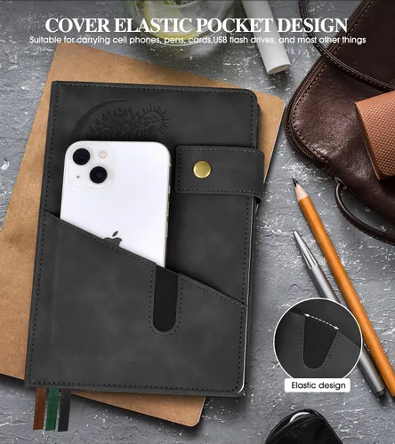 Vista 3 de PAIBAS Cuaderno en blanco, cuaderno de bocetos A5 de cuero de tapa dura con 200 páginas de papel grueso en blanco para hombres y mujeres, diario