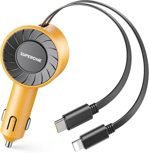 Vista 10 de SUPERONE Cargador retráctil para automóvil, pequeño cargador de automóvil para iPhone, cargador de teléfono para automóvil con USB C y cable Apple