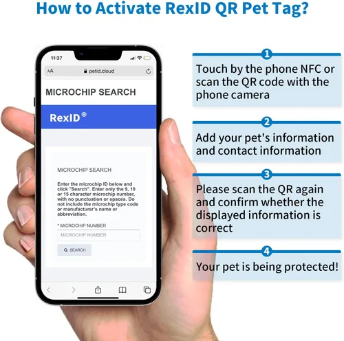 Vista 4 de RexID Kit de implante de microchip para mascotas de 0.049 in y 0.276 in junto con etiqueta de identificación inteligente para conectar al dueño