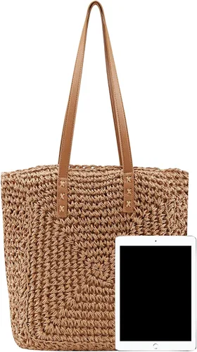 Vista 5 de Ayliss Bolso de hombro de paja para mujer, bolso de hombro para verano, playa, tejido hecho a mano, bolso casual para viajes de vocación