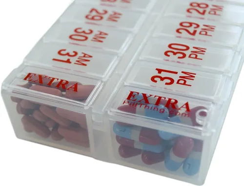 Vista 2 de Juego de planificador mensual de pastilleros dos veces al día, organizador de medicamentos AM y PM durante 31 días. El juego contiene 2