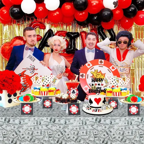 Vista 9 de PHOGARY Mantel de 3 piezas para decoración de fiesta temática de dinero, manteles de billetes de dólar, manteles de mesa de dinero para cumpleaños