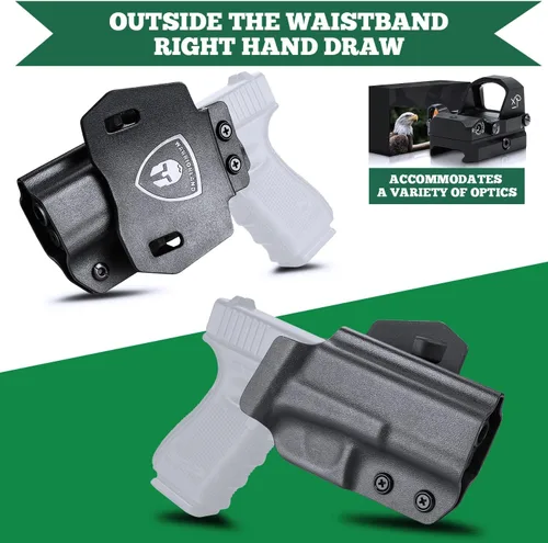 Vista 5 de WARRIORLAND Funda OWB Kydex con corte óptico, ajuste seleccionado para Glock 17/19/19X/43/43X MOS, sin riel 1911, Hellcat/Hellcat Pro, Taurus