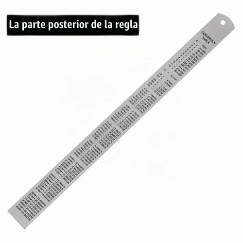 Vista 2 de Kit de regla de acero inoxidable de 12 pulgadas con tabla de conversión y borde recto métrico