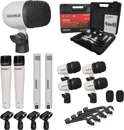 Vista 12 de 5 CORE Juego de micrófonos de batería de 9 piezas con 5 micrófonos de percusión dinámicos Kick Bass, Tom/Snare y 4 condensadores Hi Hat & Platillos