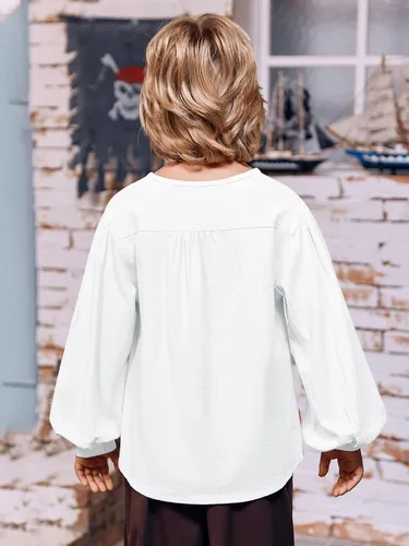 Vista 5 de Makkrom Camisa de disfraces para niño, medieval, renacentista, Halloween, jacobita escocés, Ghillie, con cordones, para niños de 5 a 14 años