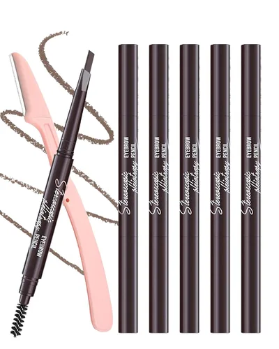 Vista 15 de 12 piezas de lápices de cejas negros impermeables para mujeres, lápiz de cejas retráctil de doble punta con cepillo, diseño de punta triangular, más
