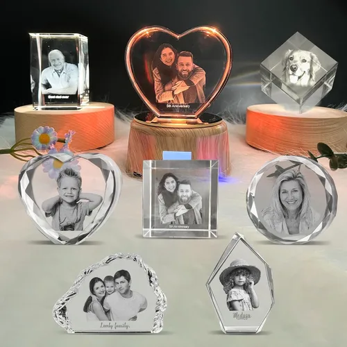 Vista 6 de Foto de cristal 3D, marco de fotos de cristal personalizado, grabado personalizado con tu propia foto, regalo personalizado de Navidad, papá