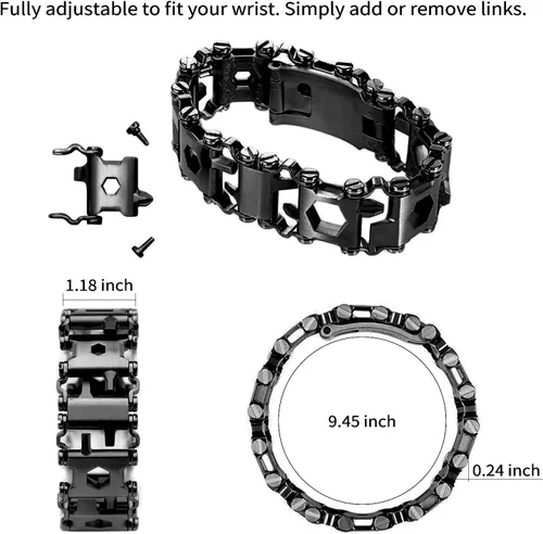 Vista 4 de Pulsera Multiherramienta 29 en 1, Pulsera de Herramientas para Hombres y Mujeres, Herramienta Multifuncional de Acero Inoxidable, Banda