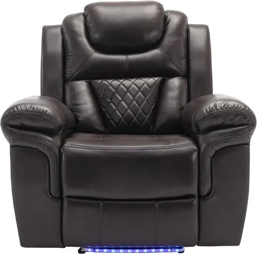 Vista 3 de Merax Asiento de cine en casa Silla reclinable manual con tira de luz LED para sala de estar, dormitorio, marrón