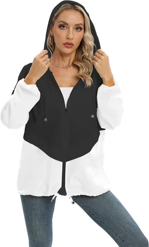 Vista 6 de Chaqueta casual para mujer, impermeable, ligera, con capucha, rompevientos, con bolsillos