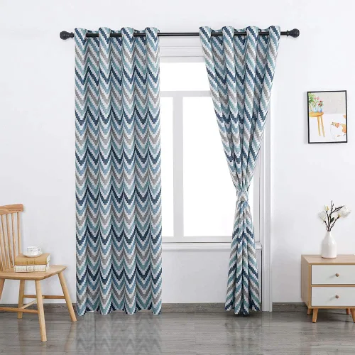 Vista 3 de Autumn Dream Cortinas opacas con ojales en la parte superior de Chevron Bohemia para sala de estar, 52 x 63 pulgadas, azul, 1 panel