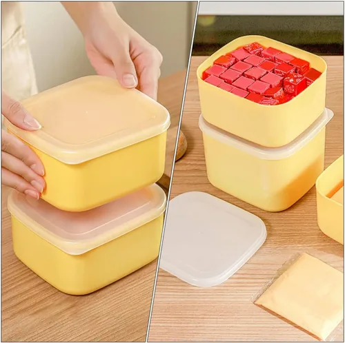 Vista 2 de CALLARON Mini recipiente de queso en rodajas para nevera, bloques de mantequilla, caja de almacenamiento de rebanadas de queso, plato de mantequilla