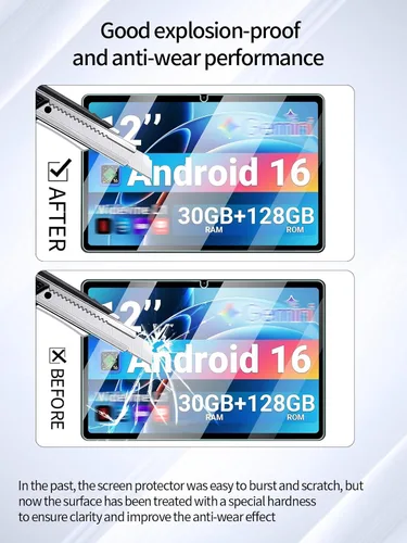 Vista 3 de Protector de pantalla para tabletas ECOPAD E50 Android 15 de 12 pulgadas, dureza 9H antiarañazos, sensible al tacto, bordes redondeados 2.5D, sin