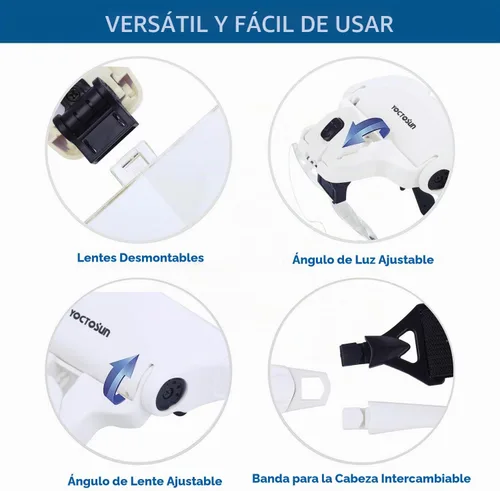 Vista 4 de YOCTOSUN Lupa Montable para Cabeza con 2 LED, Lupa Profesional de Joyero con Soporte de Luz y Diadema Intercambiables