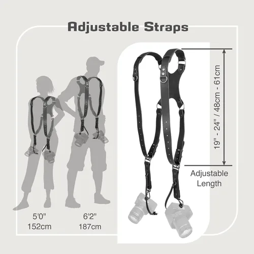 Vista 2 de Leather Dual Camera Harness Strap for Photographers,Adjustable Shoulder Crossbody Padded Harness for DSLR SLR