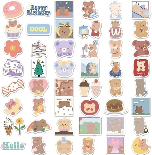 Vista 4 de ZJSXINDI Juego de 100 calcomanías pequeñas – Kawaii, cartulina decorativa para planificador, oso feliz