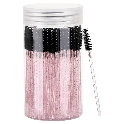 Vista 11 de 100 piezas de varitas de rímel desechables, cepillos espirales de cejas de cristal para extensiones de pestañas, cepillos de pestañas negros