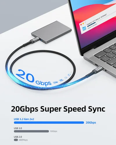 Vista 4 de Cable de pantalla de monitor USB C de 1 pie, 4K a 144 Hz/60 Hz USB C a USB C 3.2 Gen2x2 20Gbps cable de datos, compatible con iPhone 15/15 Pro Max