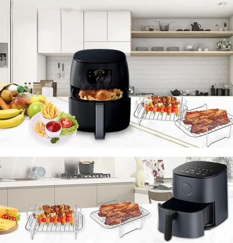 Vista 4 de Ninja Foodi DZ201/401 - Estante para freidora de aire de doble zona, estante multicapa de acero inoxidable 304 para freidoras de aire de doble cesta