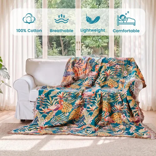 Vista 24 de MSGKV - Manta bohemia/primaveral de algodón para sofá y sala de estar, de gasa acogedora, de 50 x 60 pulgadas 50"x60" Cotton Throw, Woven Bird