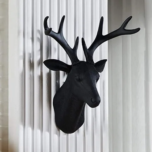 Vista 3 de Escultura de pared de cuernos de ciervo 20 x 16 x 12 pulgadas imitación taxidermia animal colgante de pared (negro)