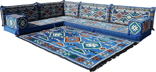 Vista 57 de arabicsofa Juego de asientos Jalsa en forma de L – Majlis árabe hecho a mano con almohadas de respaldo